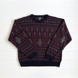 Jantzen Men's Crewneck Sweater - Navy and Burgundy, Grandpa Sweater